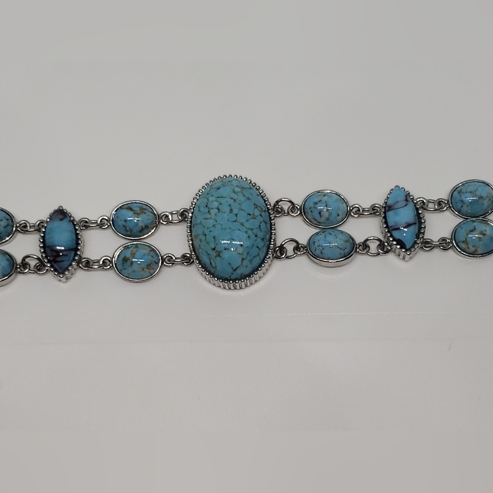 Vintage Blue Turquoise Silver Oval Bracelet - Picture 6 of 11